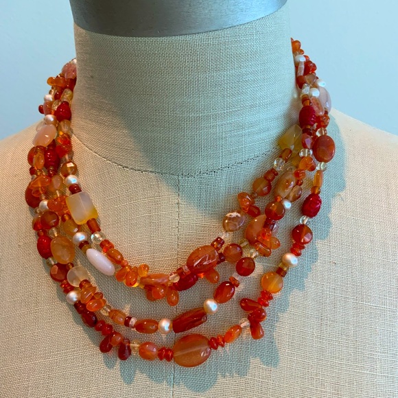 Multi-strand Joyous Carnelian and Pearl Necklace - Picture 3 of 7
